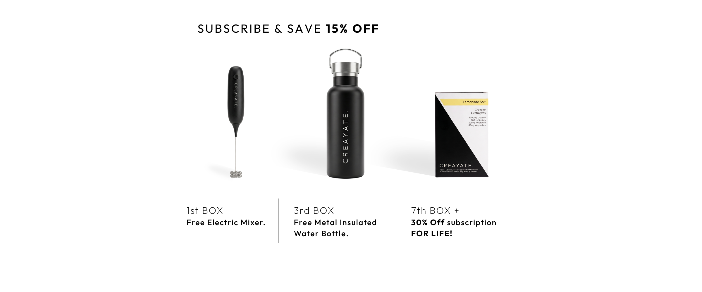 Creayate subscription rewards — subscribe and save 15% off